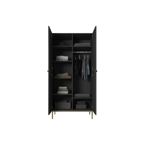 Szafa Nicole 100 cm z półkami - czarny mat / złote nóżki