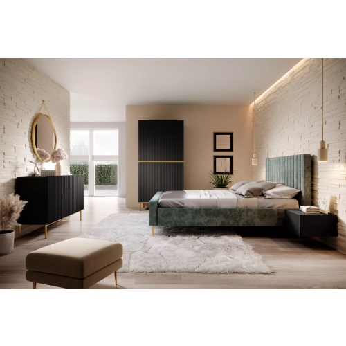 Szafa Nicole 100 cm z półkami - czarny mat / złote uchwyty