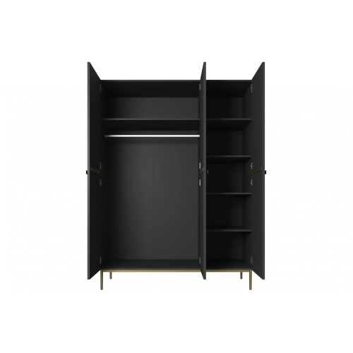 Szafa Nicole 150 cm z półkami - czarny mat / złote nóżki