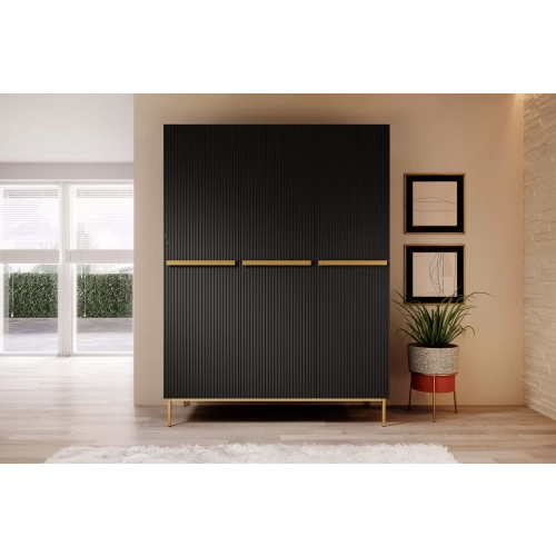 Szafa Nicole 150 cm z półkami - czarny mat / złote nóżki