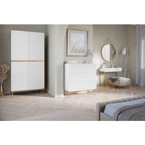 Szafa Nicole 100 cm z półkami - biały mat / złote nóżki