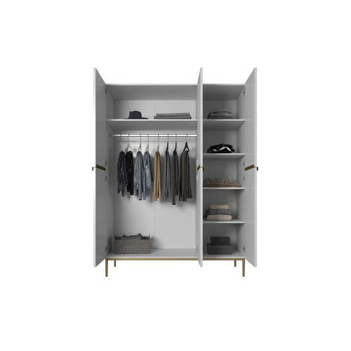 Szafa Nicole 150 cm z półkami - biały mat / złote nóżki