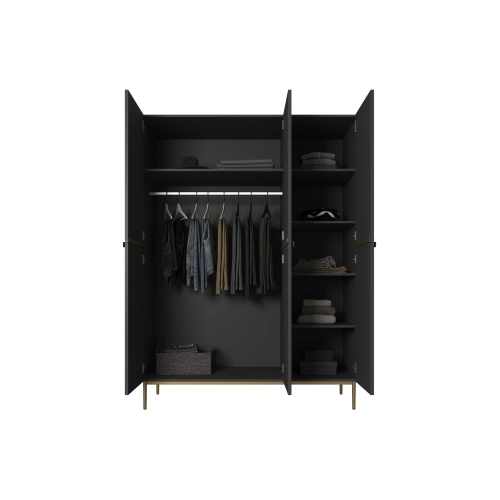 Szafa Nicole 150 cm z półkami - czarny mat / złote nóżki