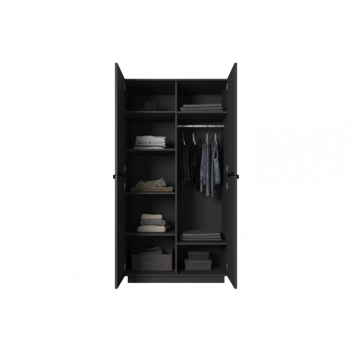 Szafa Nicole 100 cm z półkami - czarny mat / czarne uchwyty