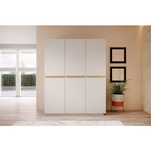 Szafa Nicole 150 cm z półkami - biały mat / złote uchwyty