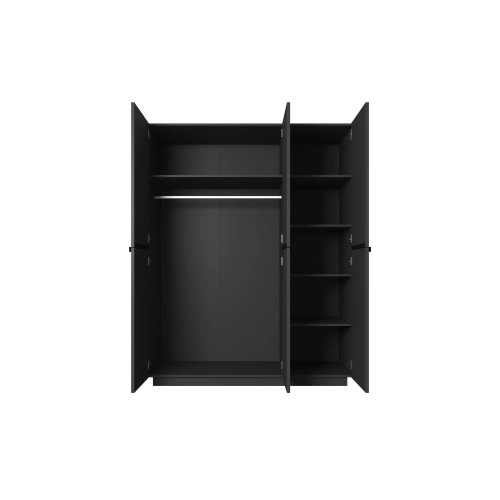 Szafa Nicole 150 cm z półkami - czarny mat / czarne uchwyty