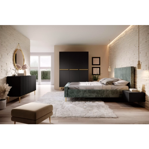 Szafa Nicole 150 cm z półkami - czarny mat / złote nóżki