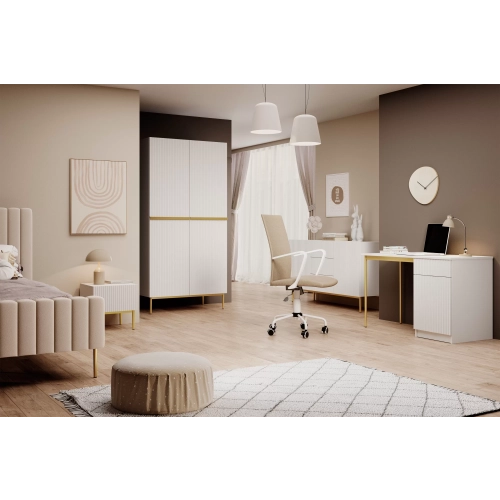 Szafa Nicole 100 cm z półkami - biały mat / złote nóżki