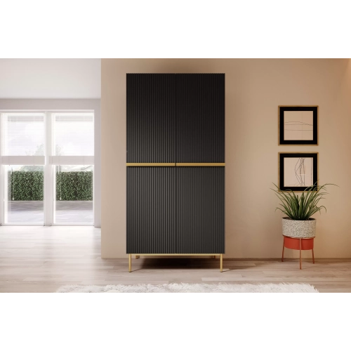 Szafa Nicole 100 cm z półkami - czarny mat / złote nóżki