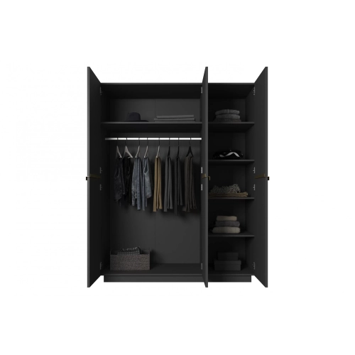 Szafa Nicole 150 cm z półkami - czarny mat / złote uchwyty