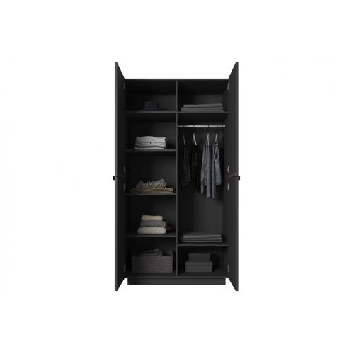 Szafa Nicole 100 cm z półkami - czarny mat / złote uchwyty