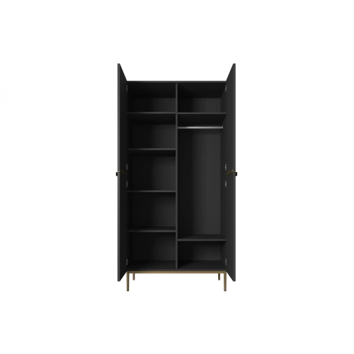 Szafa Nicole 100 cm z półkami - czarny mat / złote nóżki