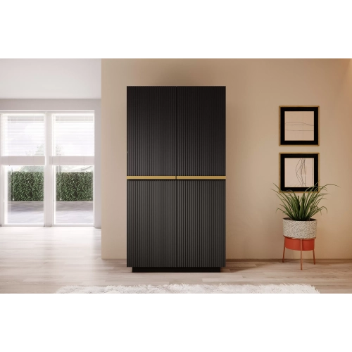 Szafa Nicole 100 cm z półkami - czarny mat / złote uchwyty