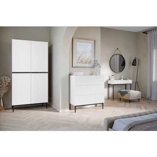 Szafa Nicole 100 cm z półkami - biały mat / czarne nóżki