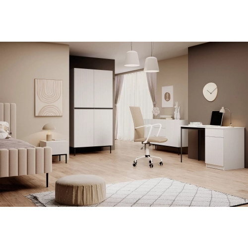 Szafa Nicole 100 cm z półkami - biały mat / czarne nóżki