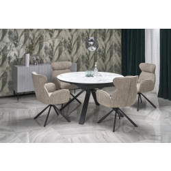 STÓŁ ROZKŁADANY, BLAT - BIAŁY MARMUR, NOGI - CZARNY