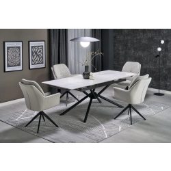 STÓŁ ROZKŁADANY, BLAT - BIAŁY MARMUR, NOGI - CZARNY