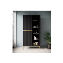 Witryna Nicole 100 cm z ryflowanym frontem - czarny mat / złote nóżki