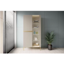 Witryna Nicole 100 cm z ryflowanym frontem - kaszmir / złote nóżki