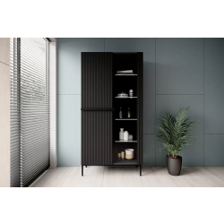 Witryna Nicole 100 cm z ryflowanym frontem - czarny mat