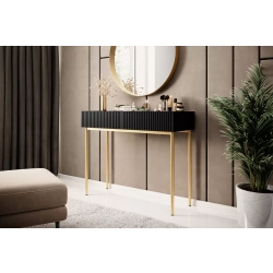 Konsola / toaletka Nicole 100 cm z szufladami - czarny mat / złote nóżki