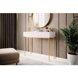 Konsola / toaletka Nicole 100 cm z szufladami - biały mat / złote nóżki