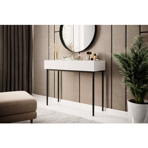 Konsola / toaletka Nicole 100 cm z szufladami - biały mat / czarne nóżki