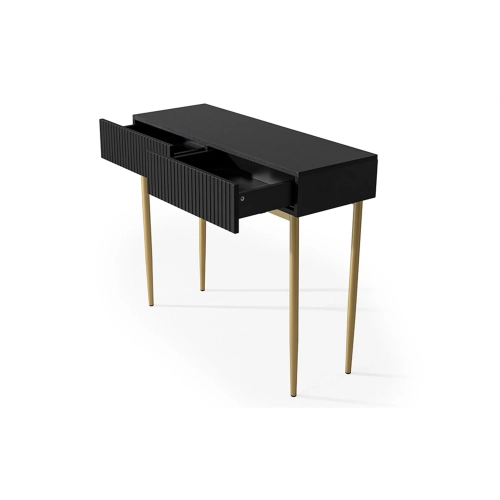 Konsola / toaletka Nicole 100 cm z szufladami - czarny mat / złote nóżki