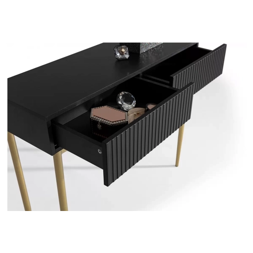 Konsola / toaletka Nicole 100 cm z szufladami - czarny mat / złote nóżki