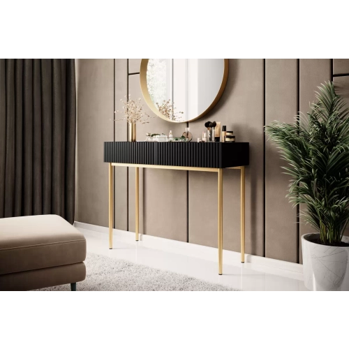Konsola / toaletka Nicole 100 cm z szufladami - czarny mat / złote nóżki