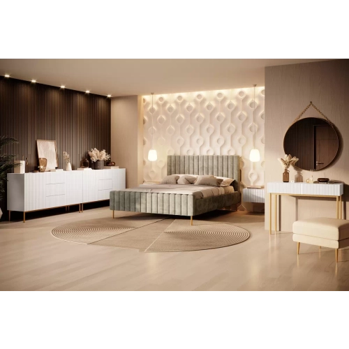 Konsola / toaletka Nicole 100 cm z szufladami - biały mat / złote nóżki