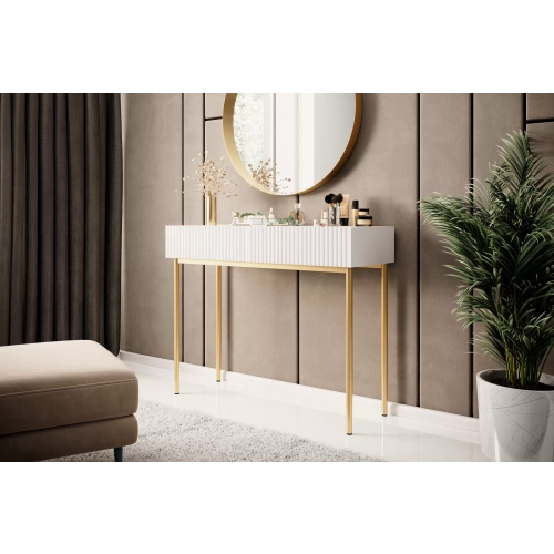 Konsola / toaletka Nicole 100 cm z szufladami - biały mat / złote nóżki