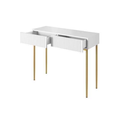 Konsola / toaletka Nicole 100 cm z szufladami - biały mat / złote nóżki