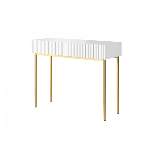 Konsola / toaletka Nicole 100 cm z szufladami - biały mat / złote nóżki