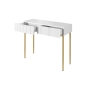 Konsola / toaletka Nicole 100 cm z szufladami - biały mat / złote nóżki