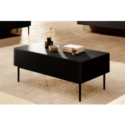 Stolik kawowy Nicole 120 cm z szufladami i metalowymi nogami - czarny mat / czarne nóżki