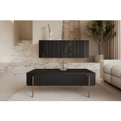 Stolik kawowy Malmi 100 cm z szufladami - czarny mat / złote nóżki