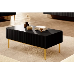 Stolik kawowy Nicole 120 cm z szufladami i metalowymi nogami - czarny mat / złote nóżki