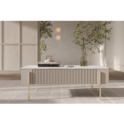 Stolik kawowy z szufladami Malmi 100 cm - kaszmir / crema bianca / złote nóżki