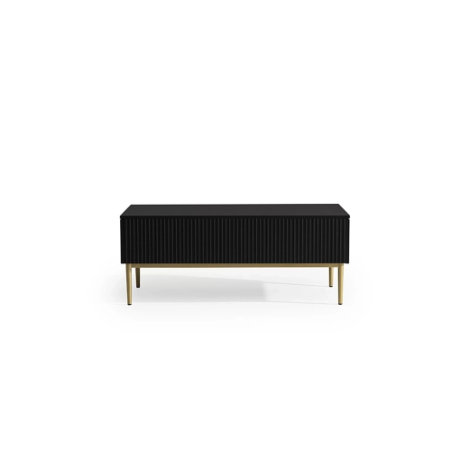 Stolik kawowy Nicole 120 cm z szufladami i metalowymi nogami - czarny mat / złote nóżki