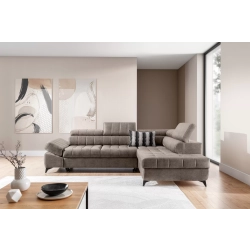 Narożnik prawostronny Valoris L z funkcją spania - beżowy welur hydrofobowy Vogue 4