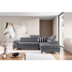 Narożnik prawostronny Valoris L z funkcją spania - szary welur łatwoczyszczący Cloud 82