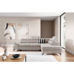 Narożnik Valoris L z funkcją spania prawostronny - beżowy szenil Perfect Harmony 07