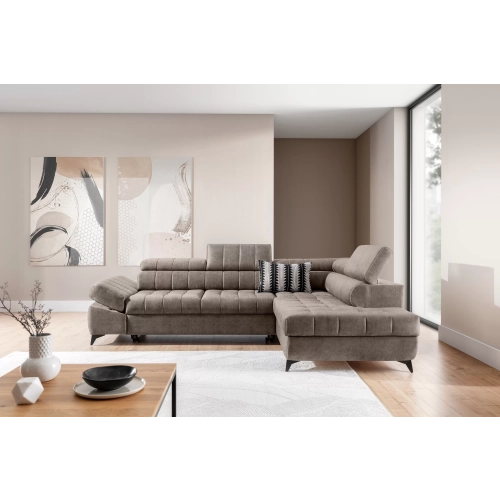 Narożnik prawostronny Valoris L z funkcją spania - beżowy welur hydrofobowy Vogue 4