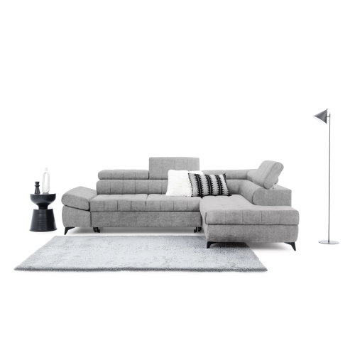 Narożnik prawostronny Valoris L z funkcją spania - szary szenil Perfect Harmony 80