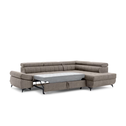 Narożnik prawostronny Valoris L z funkcją spania - beżowy welur hydrofobowy Vogue 4