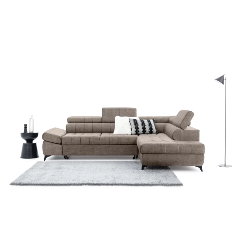 Narożnik prawostronny Valoris L z funkcją spania - beżowy welur hydrofobowy Vogue 4