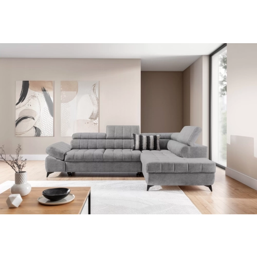 Narożnik prawostronny Valoris L z funkcją spania - szary szenil Perfect Harmony 80