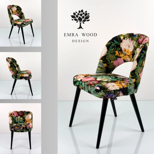 PRODUCENT Krzesło DELUXE KR-5 Tkanina Kwiaty Mix Czerń