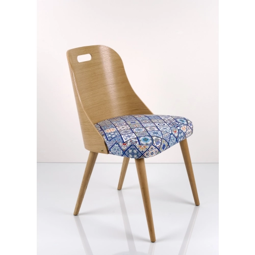 Krzesło Dębowe PREMIUM KR-77 Tkanina Kafelki Portugalskie